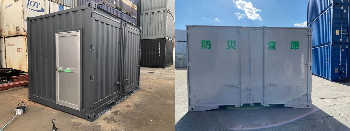 12フィートコンテナ加工 12フィートコンテナ改造 12フィートコンテナ扉(ドア)取り付け 12フィートコンテナ防災倉庫